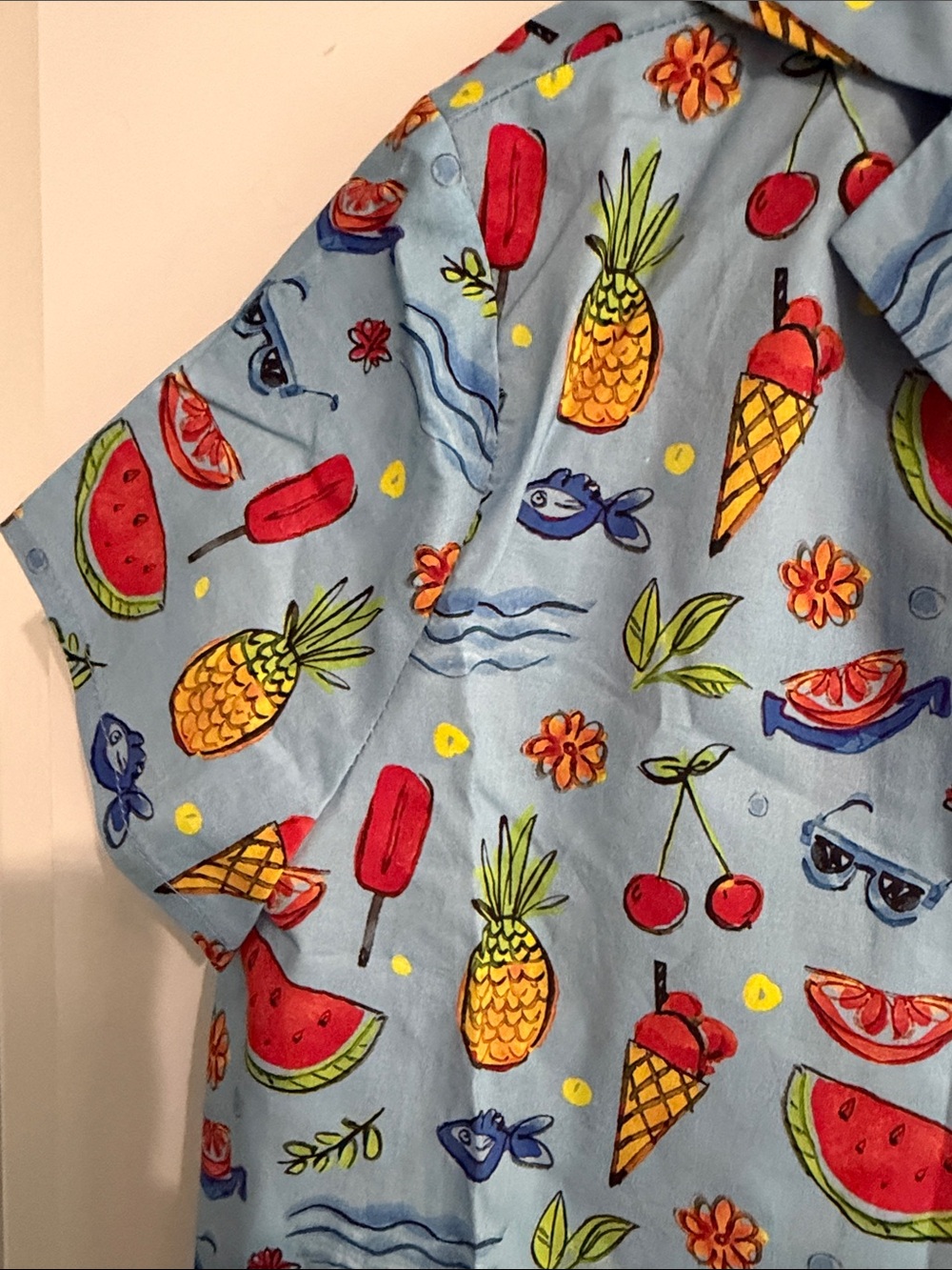 Tropical Fruit Tie-Front Crop Shirt - Light Blue - Picture 4 of 6